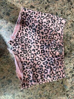 DL1961 Pink Leopard Print Cutoff Denim Shorts